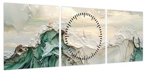 Obraz - 3D abstrakcja morza (z zegarem) (90x30 cm)