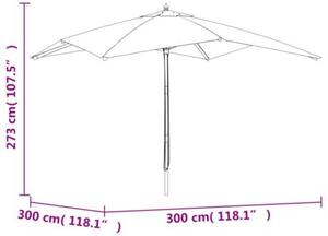 Parasol ogrodowy na drewnianym słupku, terakota, 300x300x273 cm