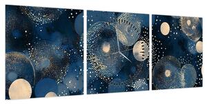 Obraz - Niebiesko-złote pierścienie (z zegarem) (90x30 cm)