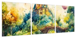 Obraz - Baśniowy zamek (z zegarem) (90x30 cm)