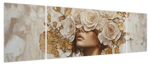 Obraz - Dziewczyna z różami (170x50 cm)