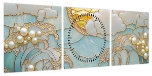 Obraz - 3D perły w oceanie (z zegarem) (90x30 cm)