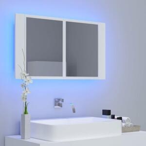 Szafka łazienkowa z lustrem i LED, biała, 80x12x45 cm, akryl