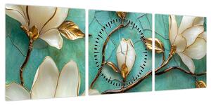 Obraz - 3D magnolie (z zegarem) (90x30 cm)