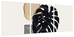 Obraz - Abstrakcja z tropikalnymi liśćmi N⁰2 (z zegarem) (90x30 cm)
