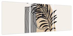 Obraz - Abstrakcja z tropikalnymi liśćmi N⁰3 (z zegarem) (90x30 cm)