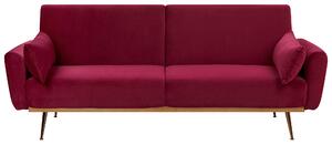 Sofa rozkładana 3-osobowa retro kanapa z funkcją spania welurowa burgundowa Eina Beliani