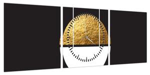 Obraz - Abstrakcja złoto i czerń N⁰1 (z zegarem) (90x30 cm)