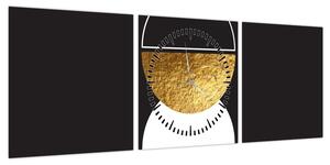 Obraz - Abstrakcja złoto i czerń N⁰2 (z zegarem) (90x30 cm)