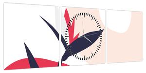 Obraz - Różowa abstrakcja kwiatowa N⁰1 (z zegarem) (90x30 cm)