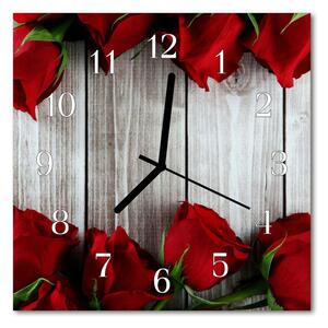 Zegar szklany kwadratowy Róże na desce