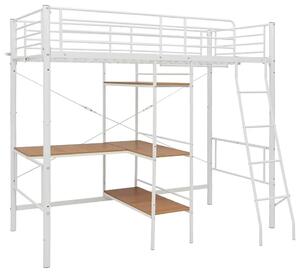 Białe metalowe łóżko z biurkiem i regałem 90x200 cm R7-Z44