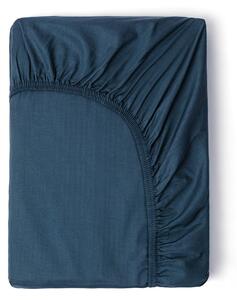 Niebieskie elastyczne prześcieradło z satyny bawełnianej HIP, 160x200 cm