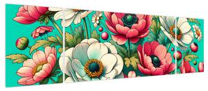 Obraz - Kwiaty na niebieskim tle (170x50 cm)