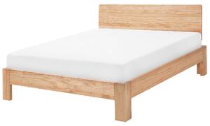 Drewniane łóżko rama 140x200 ze stelażem i wezgłowiem jasne drewno sosnowe Royan Beliani