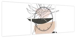 Obraz - Line art flowers N⁰1 (z zegarem) (90x30 cm)