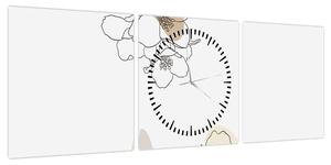 Obraz - Beżowe kwiaty z motylem N⁰2 (z zegarem) (90x30 cm)
