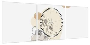 Obraz - Beżowe kwiaty z motylem N⁰4 (z zegarem) (90x30 cm)