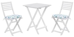 Składany zestaw mebli balkonowych biały 2 krzesła stolik niebieskie poduchy Fiji Beliani