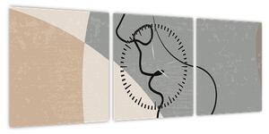 Obraz - Line art dwie twarze (z zegarem) (90x30 cm)