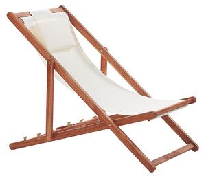 Leżak ogrodowy biały ciemna drewniana rama składane krzesło z zagłówkiem Avellino Beliani