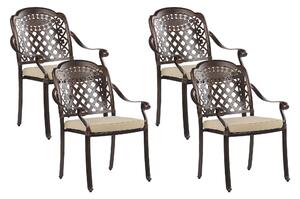 Zestaw 4 krzeseł ogrodowych brązowy aluminiowy beżowe poduchy vintage Manfria Beliani