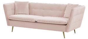 Welurowa 3-osobowa sofa pikowana złote nogi z 2 poduszkami różowa Frederica Beliani