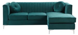 Narożnik zielony glam welurowy dodatkowe poduszki lewostronny 3-osobowy Timra Beliani