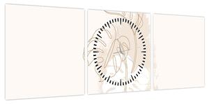 Obraz - Line art monstera N⁰1 (z zegarem) (90x30 cm)
