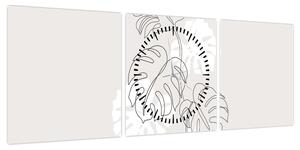Obraz - Line art monstera N⁰3 (z zegarem) (90x30 cm)
