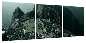 Obraz - Lamy w Machu Picchu w Peru (z zegarem) (90x30 cm)