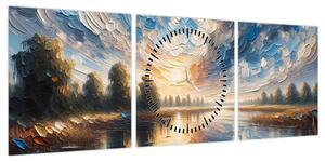 Obraz - Obraz słońca nad wodą (z zegarem) (90x30 cm)