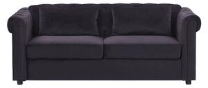 Sofa rozkładana tapicerowana welurowa pikowana 3-osobowa czarna Chesterfield Beliani