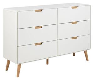 Komoda Larsen 135 cm, 6 szuflad, kolor biaÅy / dÄ b naturalny