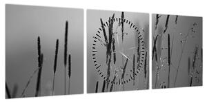 Obraz - źdźbła trawy (z zegarem) (90x30 cm)