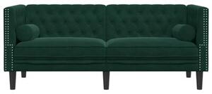 Sofa chesterfield z waÅkami, dwuosobowa, ciemnozielona, aksamit