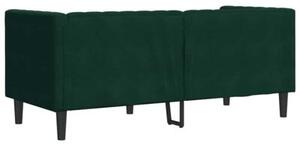 Sofa chesterfield z waÅkami, dwuosobowa, ciemnozielona, aksamit