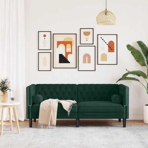 Sofa chesterfield z waÅkami, dwuosobowa, ciemnozielona, aksamit