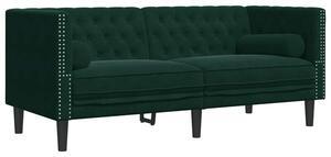 Sofa chesterfield z waÅkami, dwuosobowa, ciemnozielona, aksamit