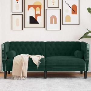 Sofa chesterfield z waÅkami, dwuosobowa, ciemnozielona, aksamit