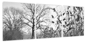 Obraz - Pola w zimie (z zegarem) (90x30 cm)