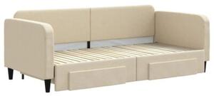 Sofa rozsuwana z szufladami, kremowa, 90x200 cm, tkanina