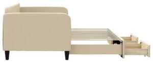 Sofa rozsuwana z szufladami, kremowa, 90x200 cm, tkanina