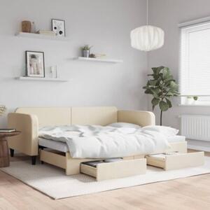Sofa rozsuwana z szufladami, kremowa, 90x200 cm, tkanina