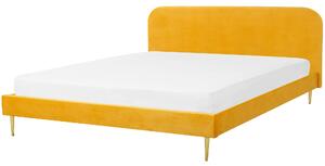 Minimalistyczne łóżko tapicerowane welurowe 180 x 200 cm żółte Flayat Beliani