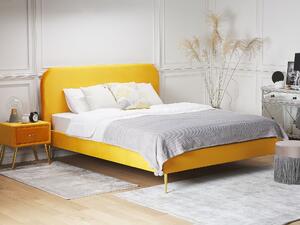 Minimalistyczne łóżko tapicerowane welurowe 160 x 200 cm żółte Flayat Beliani