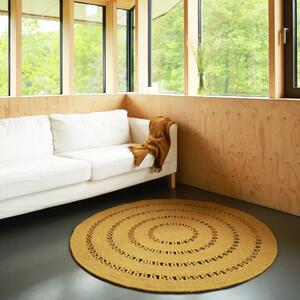 Musztardowy ręcznie wykonany dywan z wełny i bawełny Nattiot Bibek, ø 110 cm