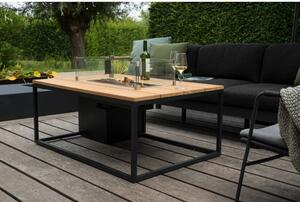 Czarny stół ogrodowy z paleniskiem i blatem z drewna tekowego COSI Cosiloft, 120x80 cm