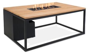 Czarny stół ogrodowy z paleniskiem i blatem z drewna tekowego COSI Cosiloft, 120x80 cm
