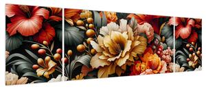 Obraz - Pomarańczowo-czerwone kwiaty (170x50 cm)